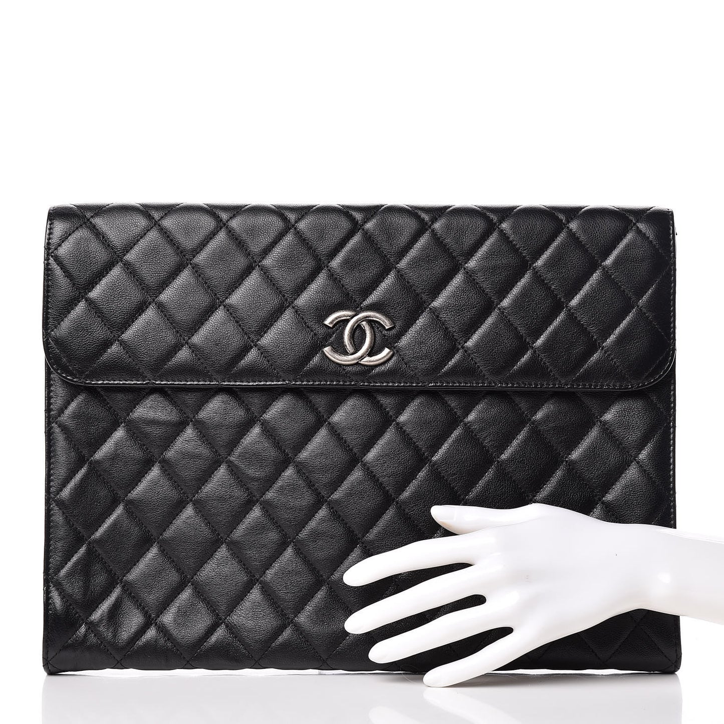 Calfskin Quilted Document Portfolio Holder Black