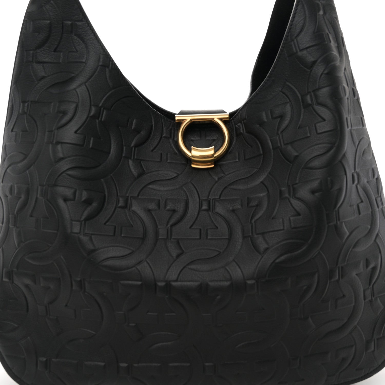 Salvatore Ferragamo SALVATORE FERRAGAMO Calfskin Embossed Gancini Margot Hobo Black 8 of 10