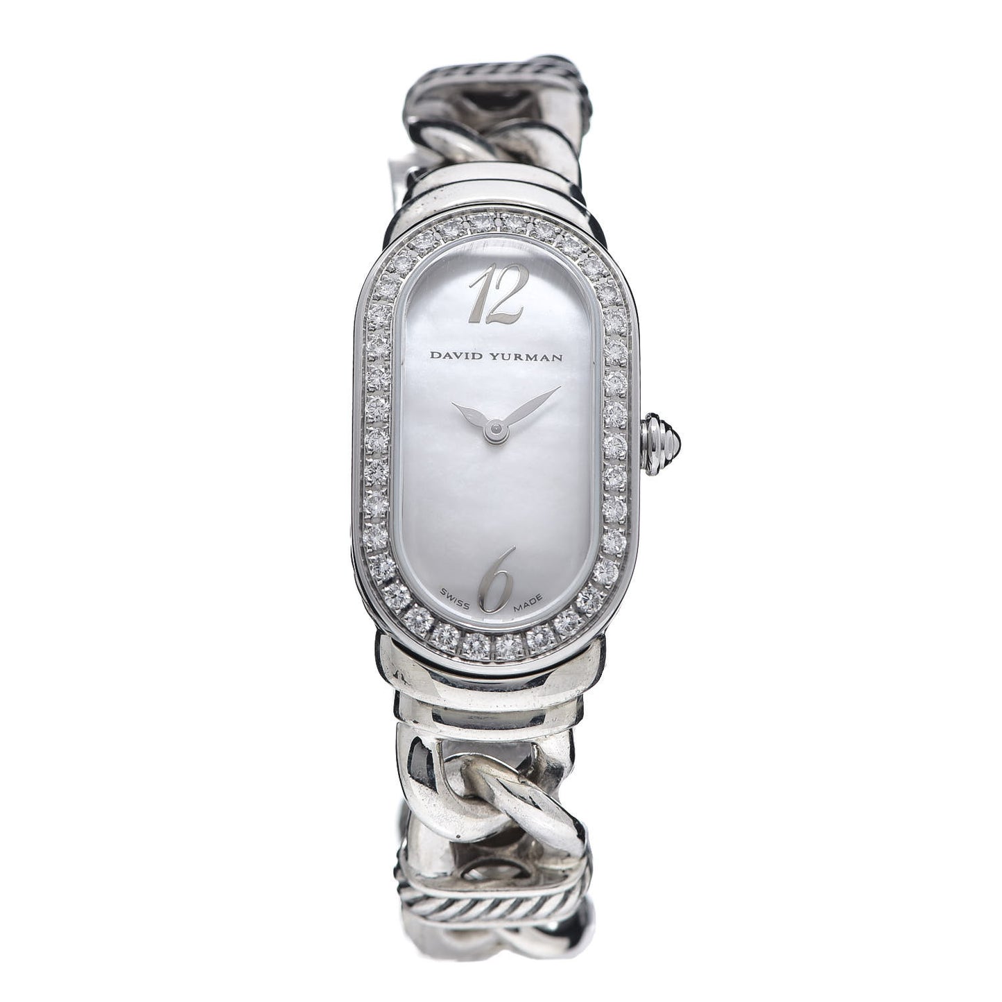 Stainless Steel Sterling Silver Diamond Bezel Mother of Pearl 20mm Madison Cable Quartz Watch