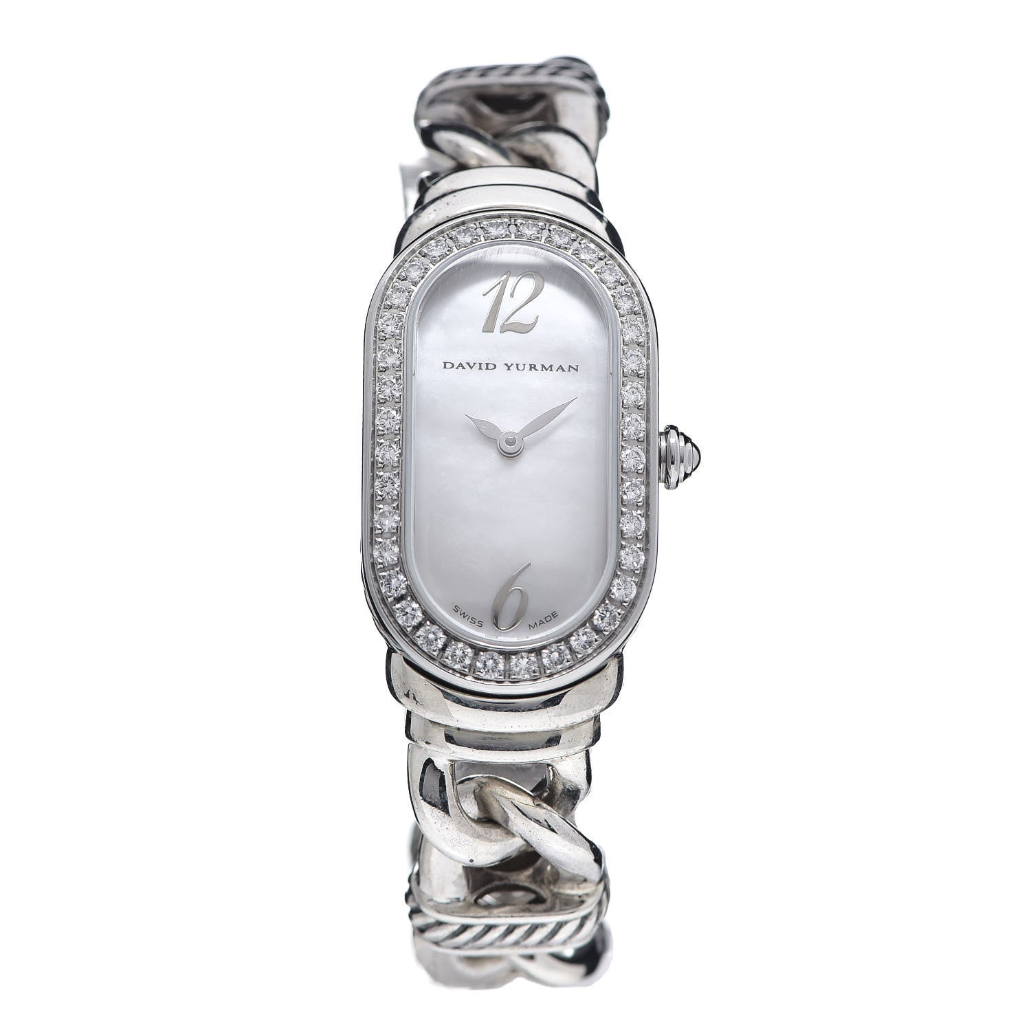 David Yurman Stainless Steel Sterling Silver Diamond Bezel Mother of Pearl 20mm Madison Cable Quartz Watch 1 of 6