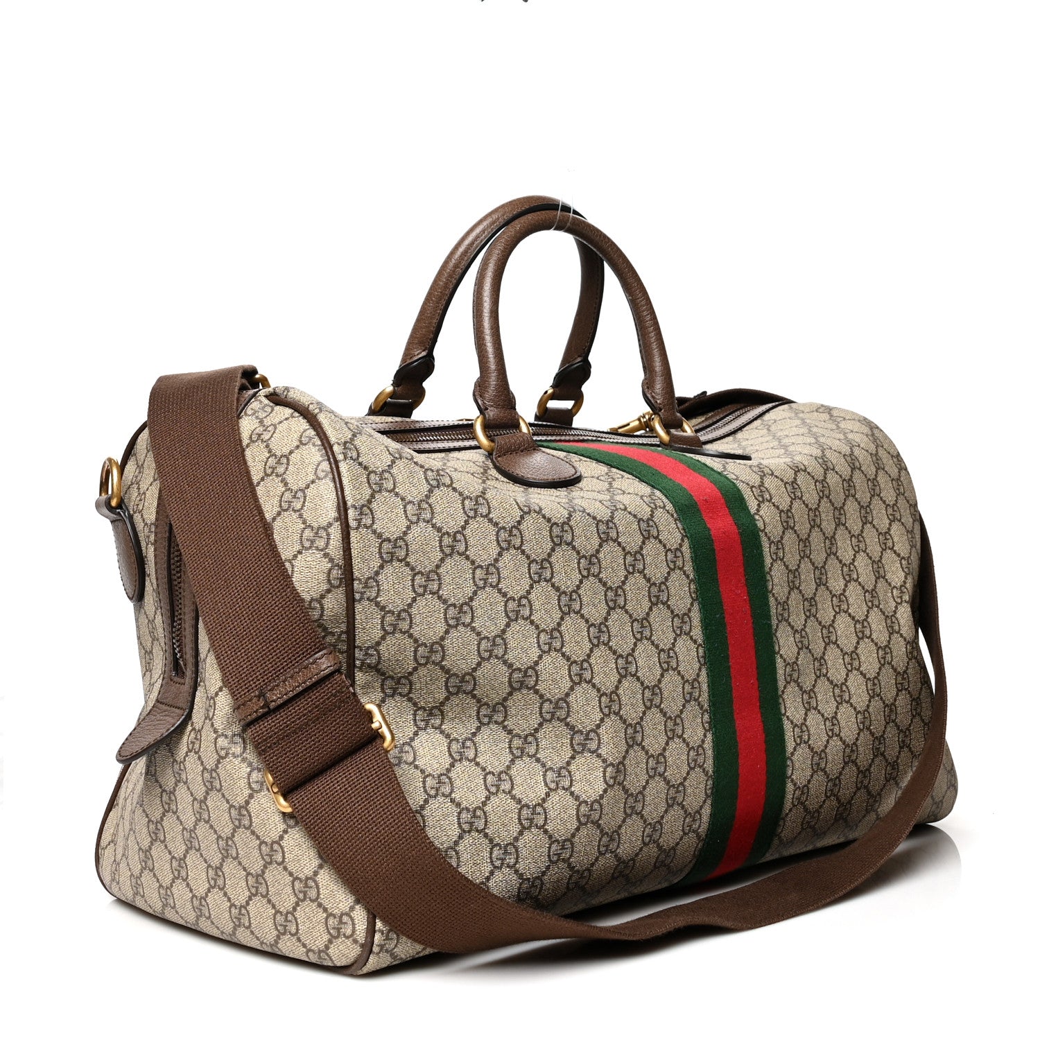 Gucci GG Supreme Monogram Textured Dollar Calfskin Web Medium Ophidia Carry-On Duffle Bag Beige Ebony New Acero 4 of 13