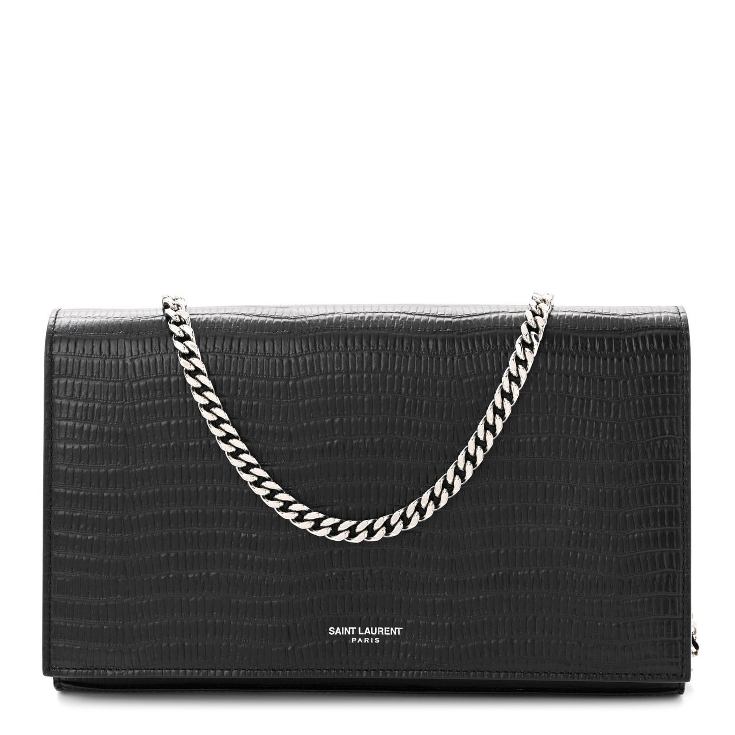 Lambskin Lizard Embossed Classic Paris Chain Wallet Black