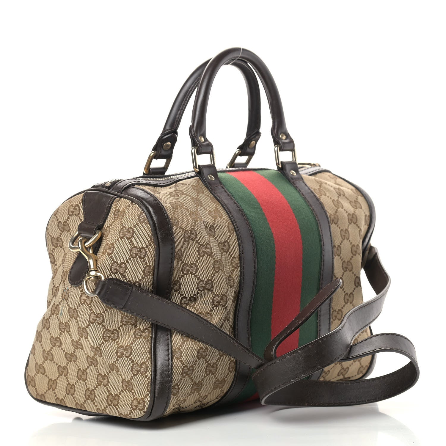 Gucci Monogram Vintage Web Medium Boston Dark Brown 3 of 13