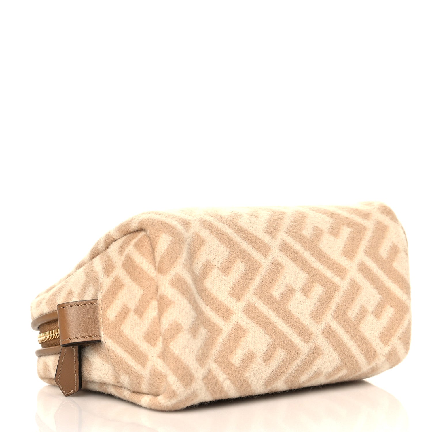 Fendi Wool Vitello King FF 1974 Diagonal Small Trapezoid Beauty Pouch Beige Cammello Sand 3 of 8