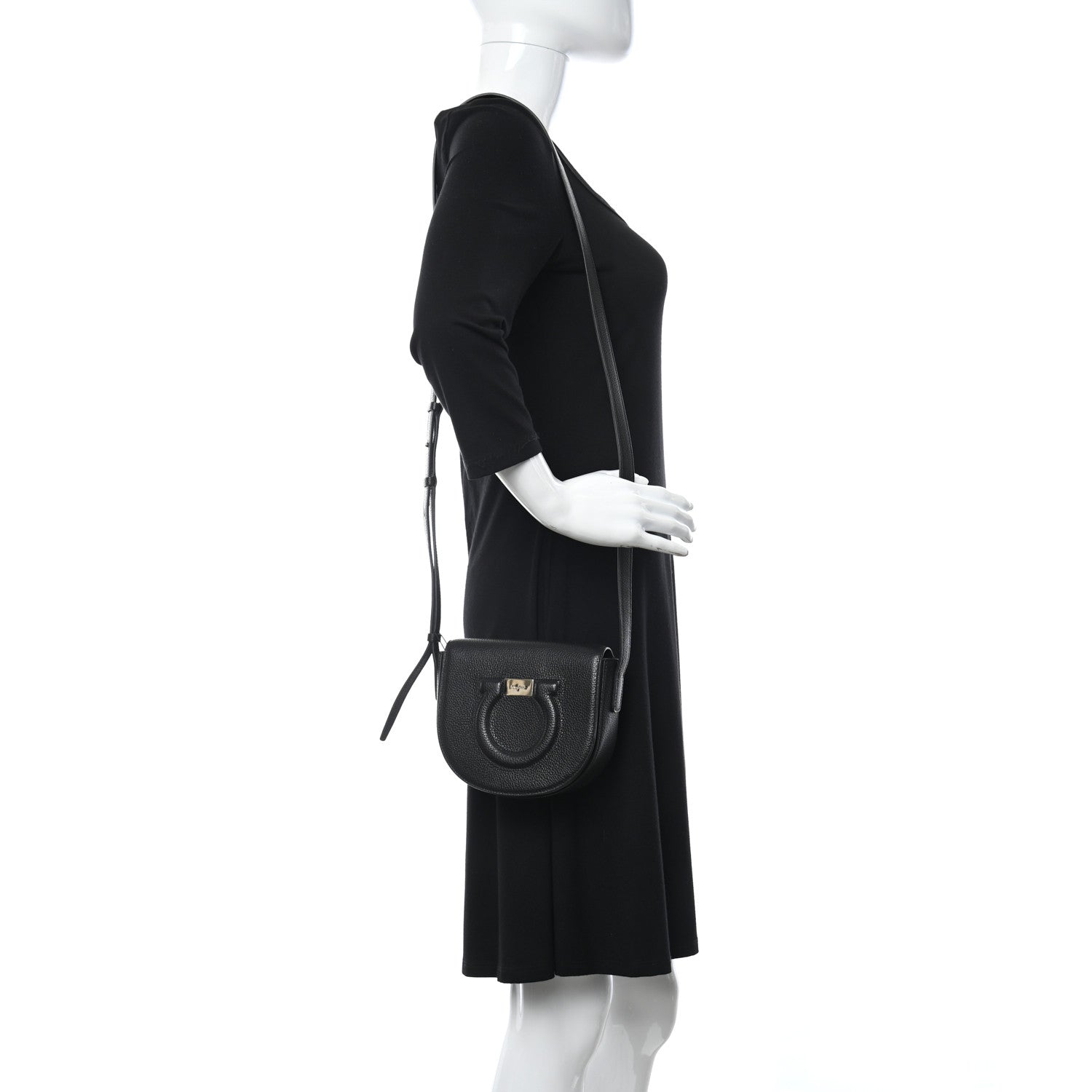 Salvatore Ferragamo Hammered Calfskin Crossbody Bag Gancini Black 2 of 9