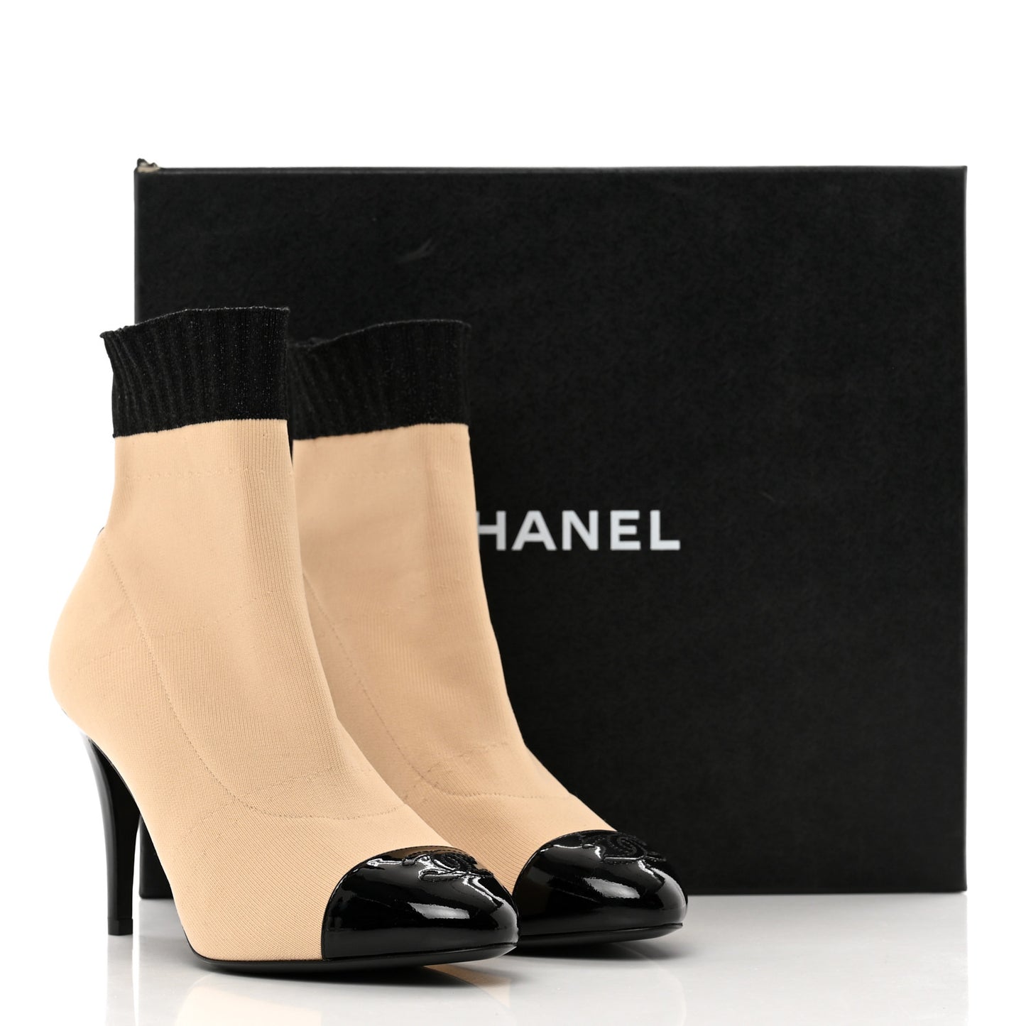Jersey Patent CC Cap Toe Short Boots 38 Beige Black