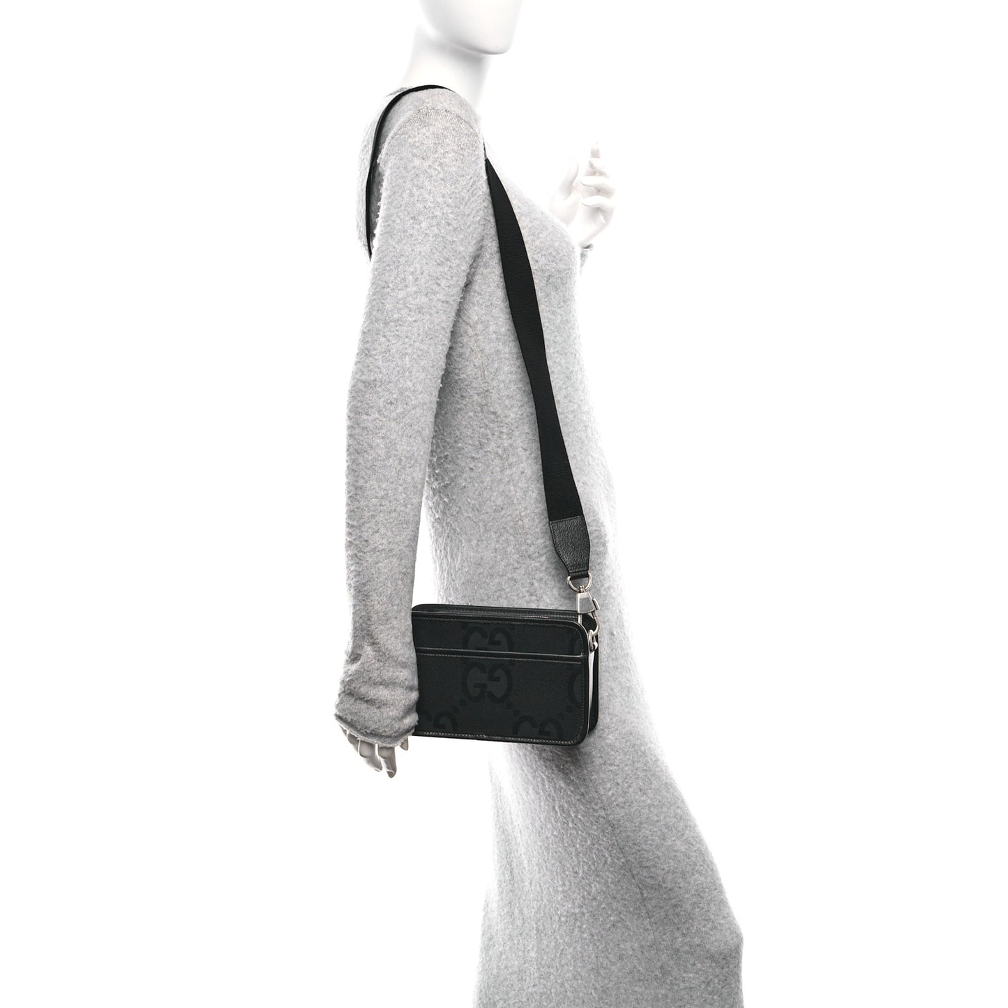 Monogram Jumbo GG Textured Dollar Calfskin Web Mini Crossbody Bag Black