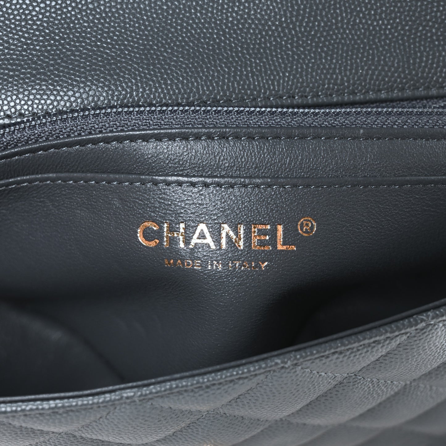 Caviar Quilted Mini Rectangular Flap Dark Grey