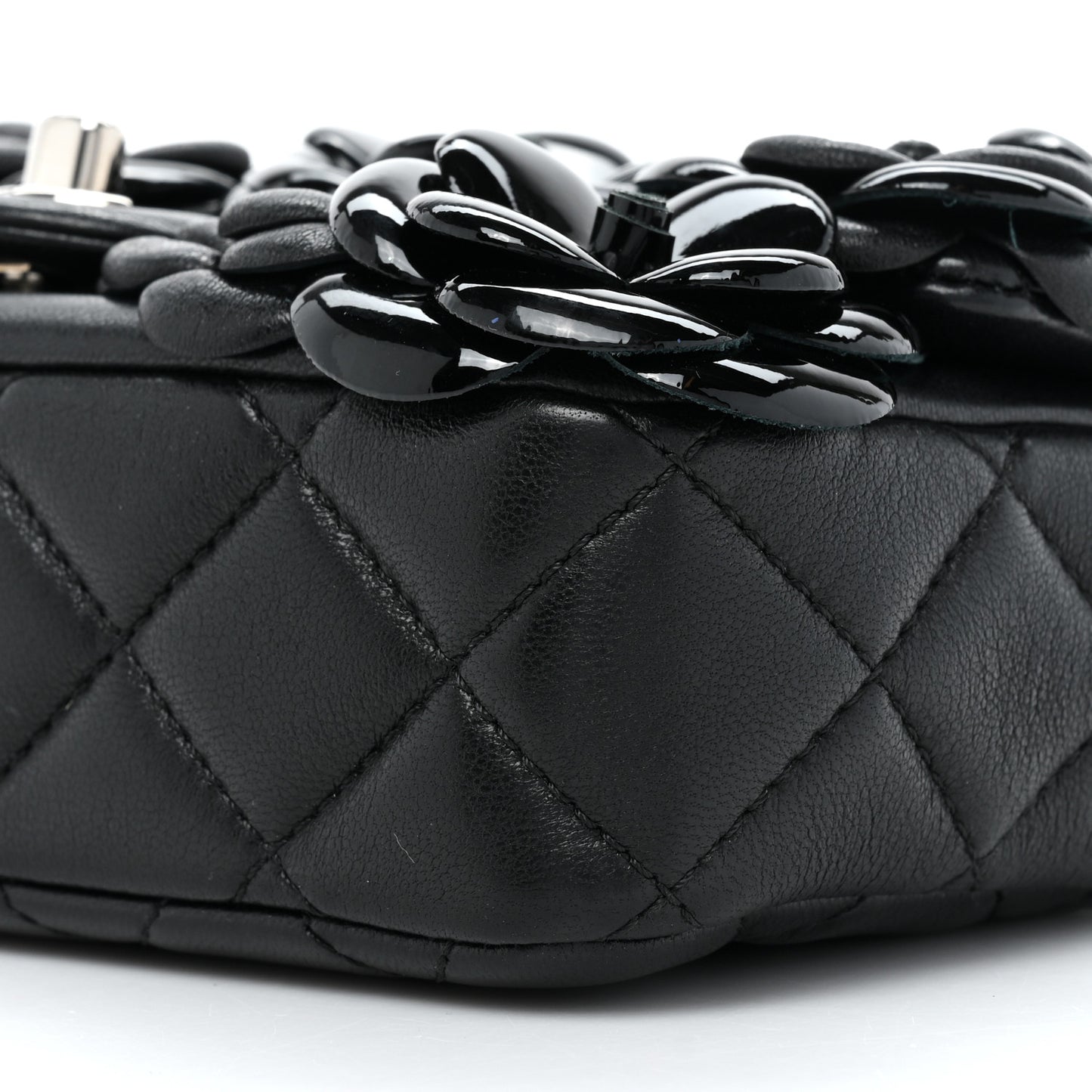 Lambskin Patent Mini Camellia Flap Black