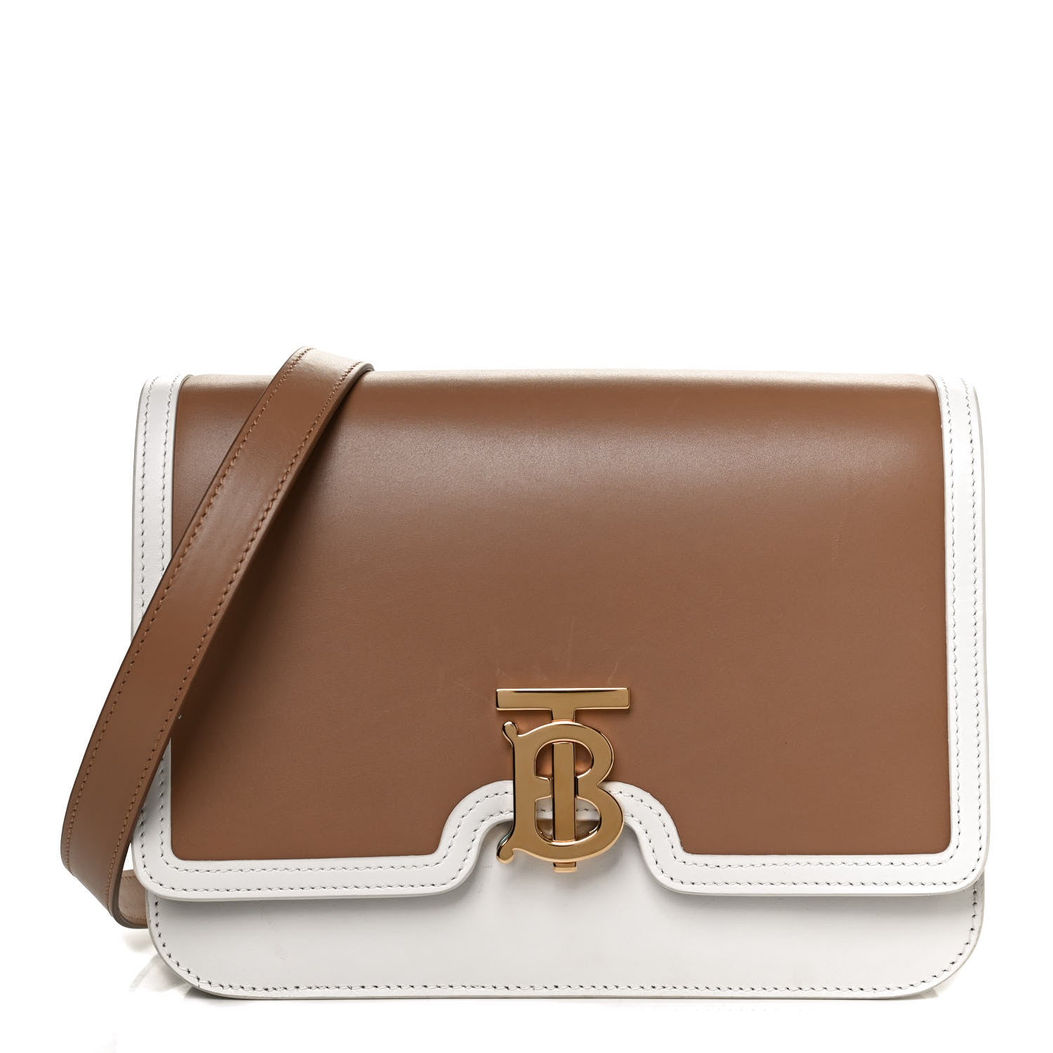 Burberry Smooth Calfskin Monogram Medium TB Bag Chalk White Camel 1 of 10