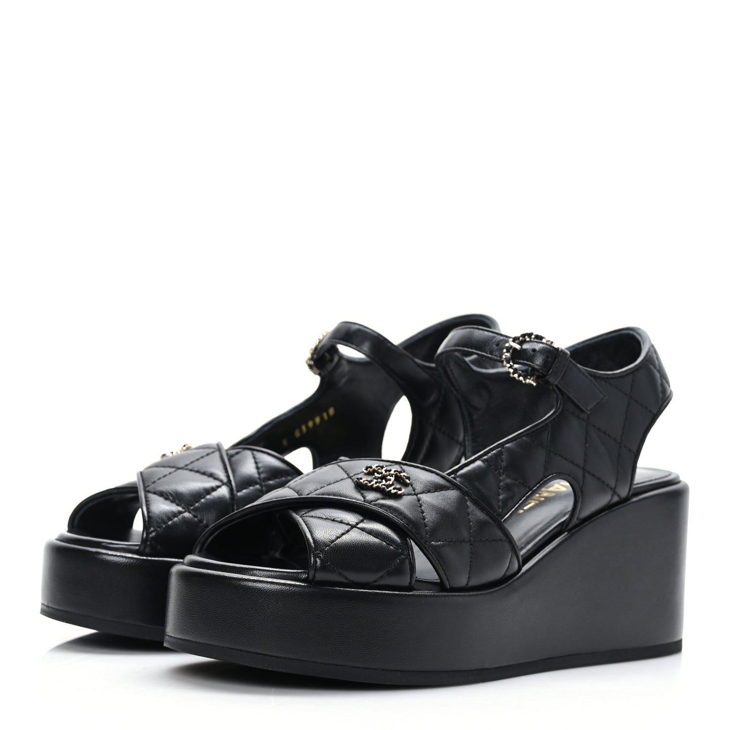 Lambskin Quilted CC Platform Sandals 36 Black
