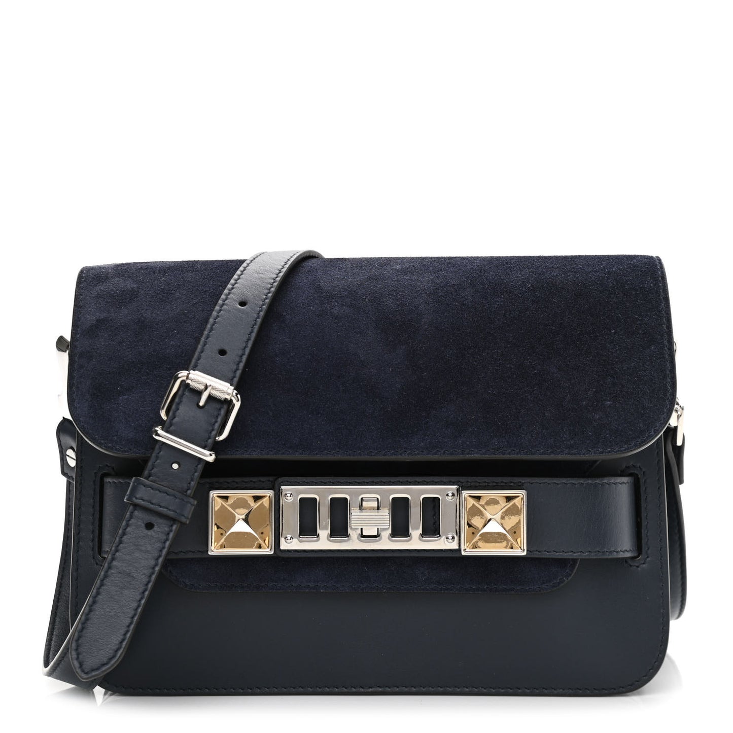 Suede Calfskin Mini PS11 Classic Shoulder Bag Dark Navy