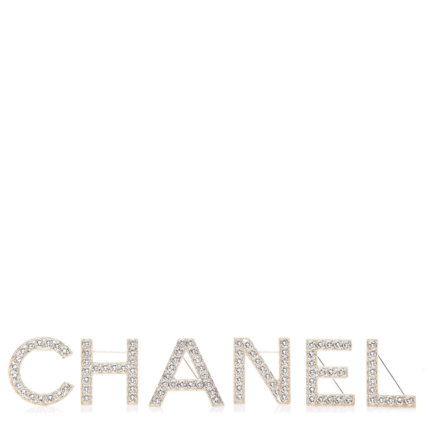 Chanel Crystal Cha-Nel Logo Brooch Set Gold 1 of 7