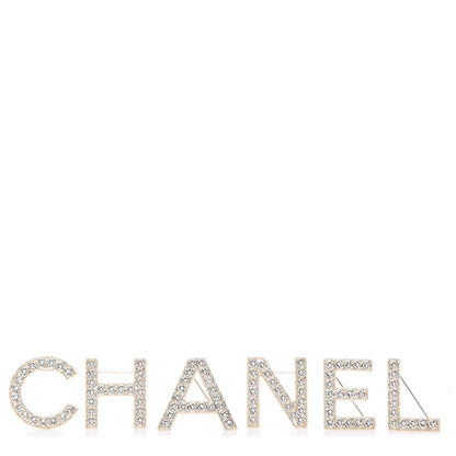 Chanel Crystal Cha-Nel Logo Brooch Set Gold 1 of 7