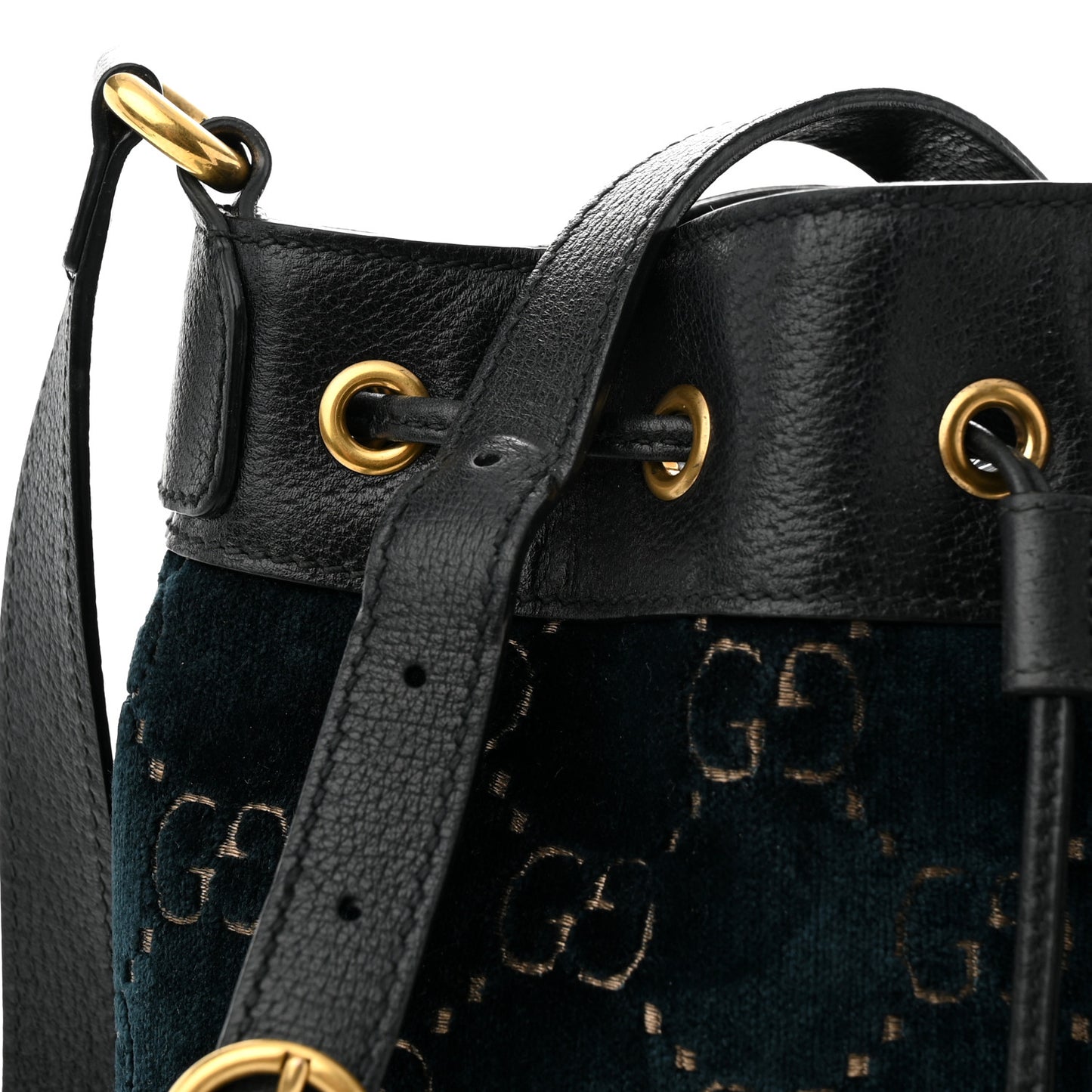 Velvet GG Monogram Web Bucket Bag Blue Beige