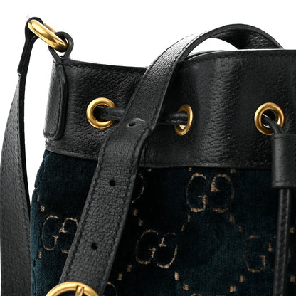 Gucci Velvet GG Monogram Web Bucket Bag Blue Beige 12 of 13