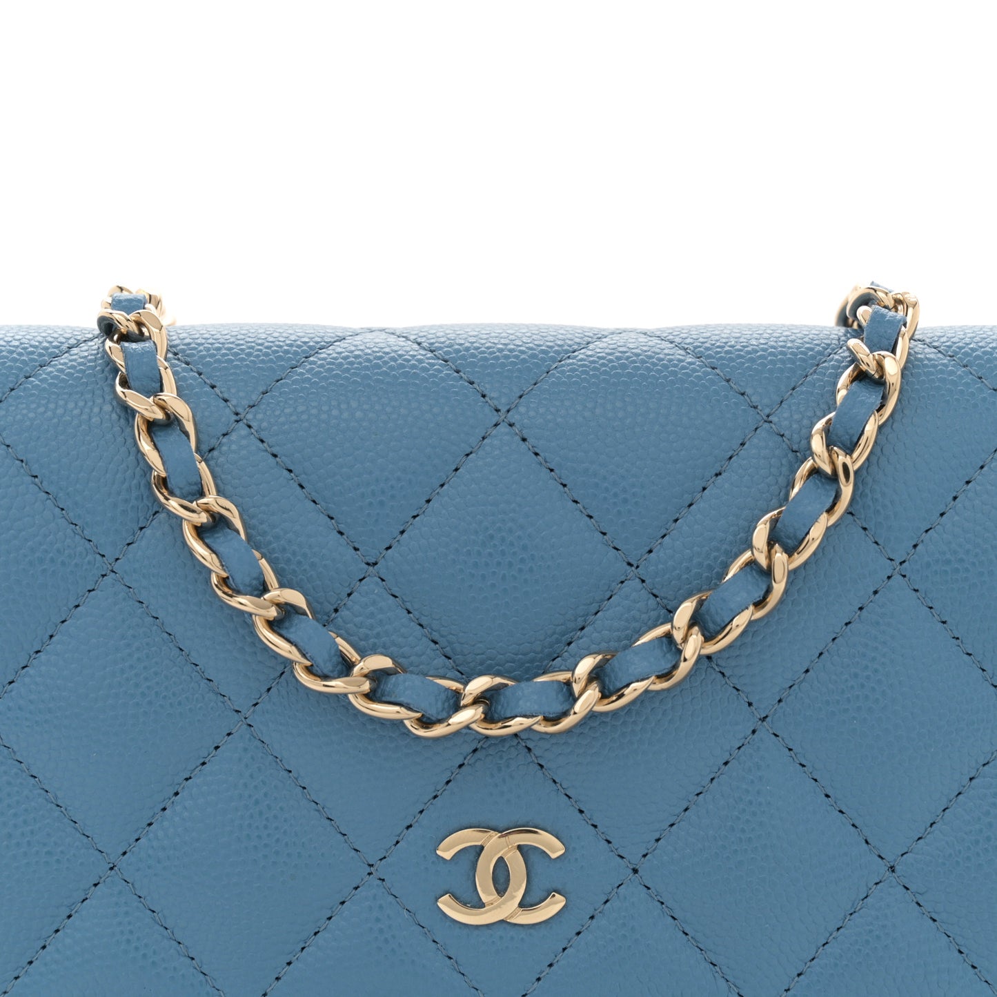 Caviar Quilted Mini Wallet On Chain WOC Blue