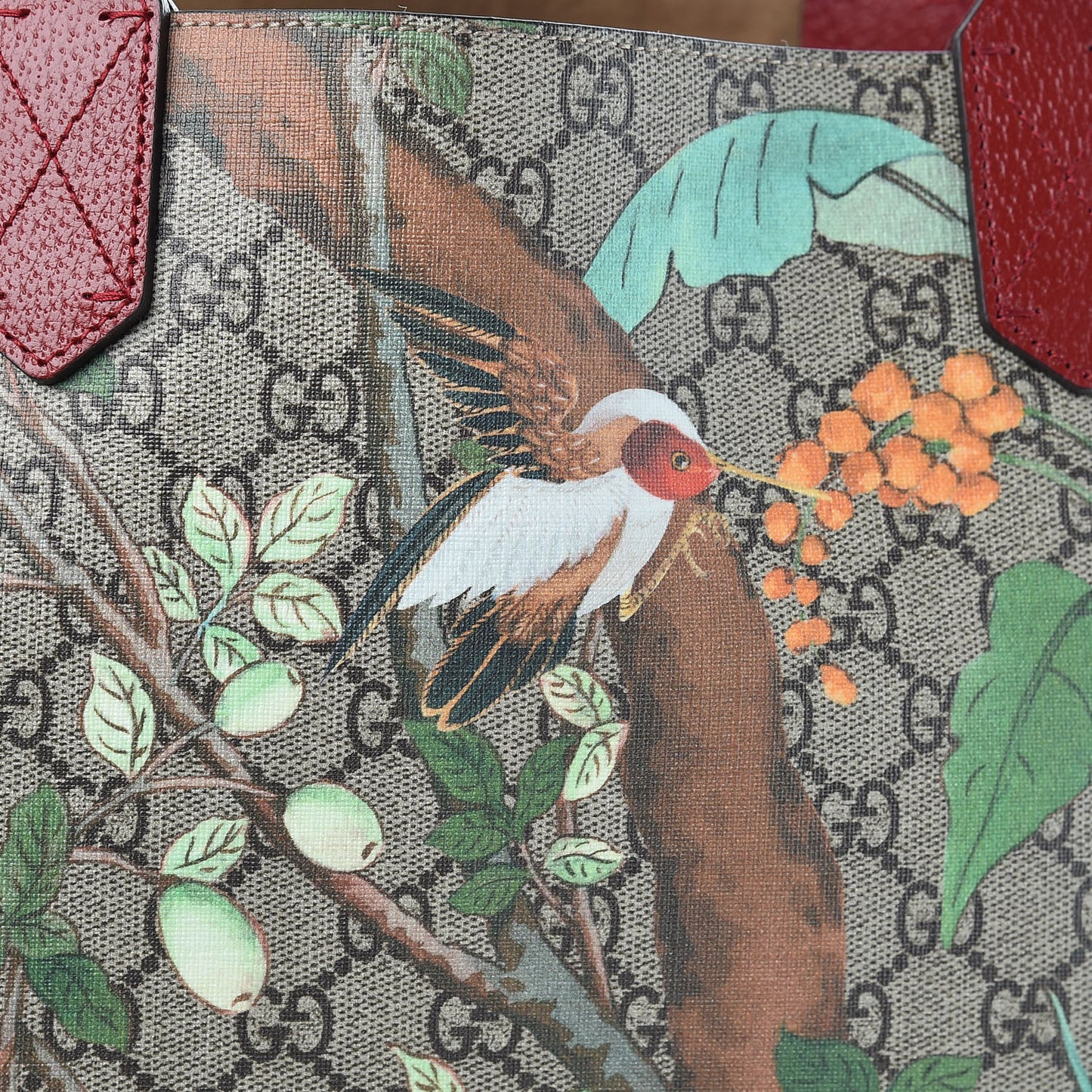 GG Supreme Monogram Tian Medium Shopping Tote Beige Multicolor Red