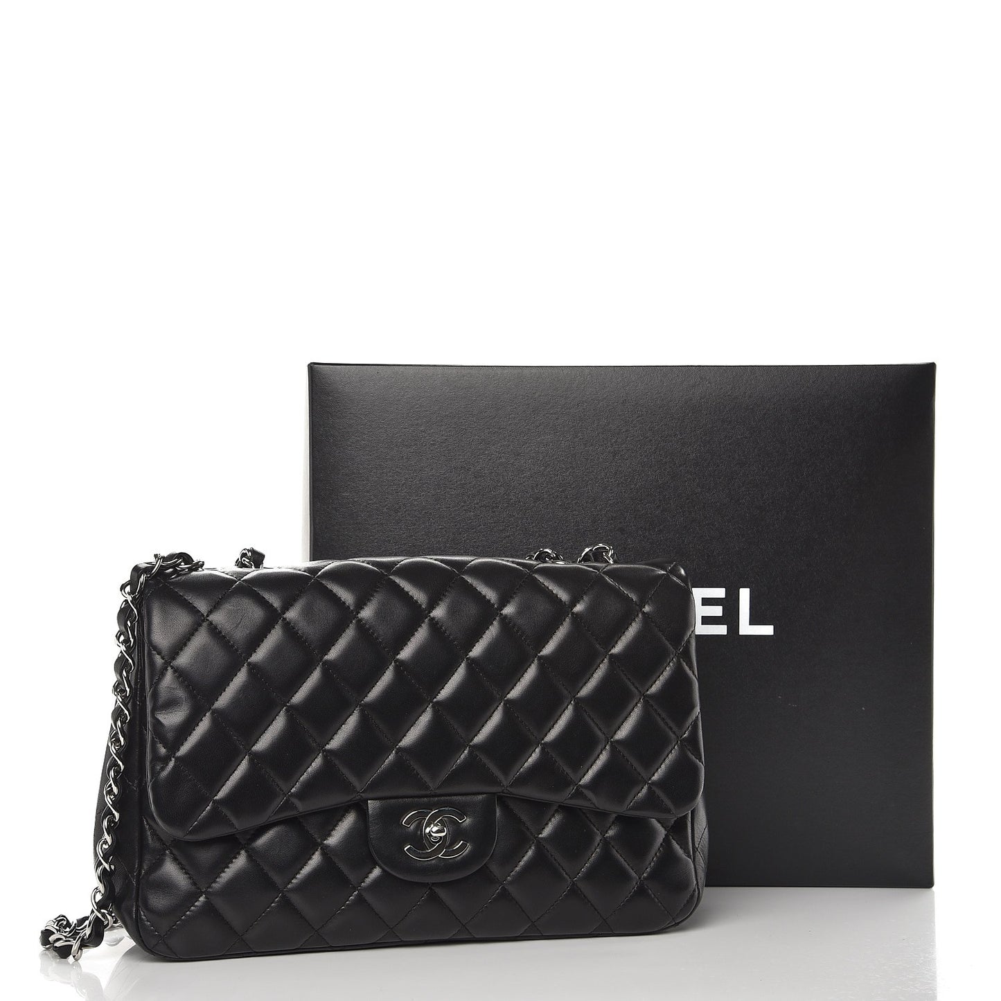 Lambskin Quilted Jumbo Single Flap Black