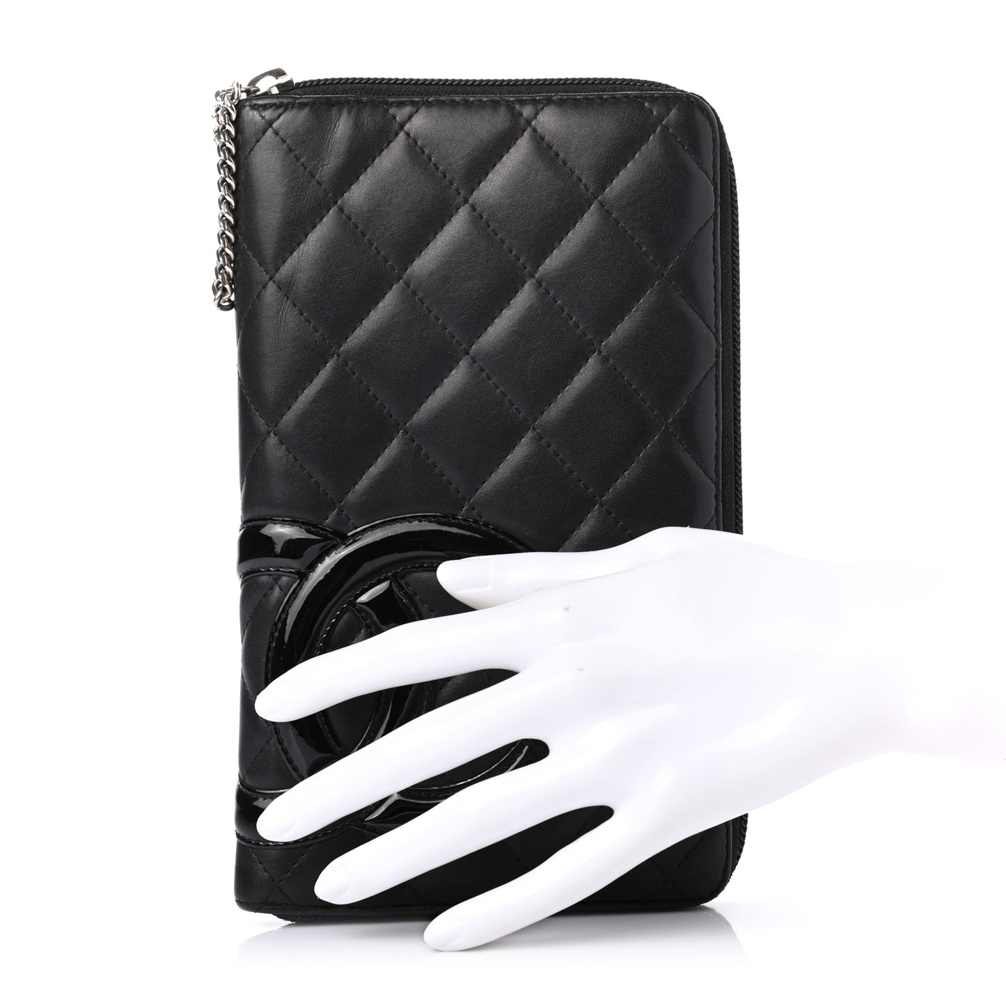Calfskin Quilted Cambon Zip Around Organizer Wallet Black
