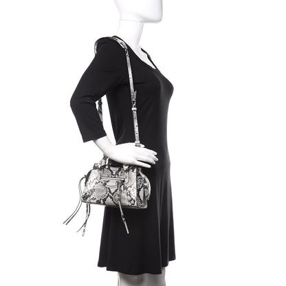 Balenciaga Grained Calfskin Snake Effect Neo Classic Silver Hardware Mini City Black White 2 of 10
