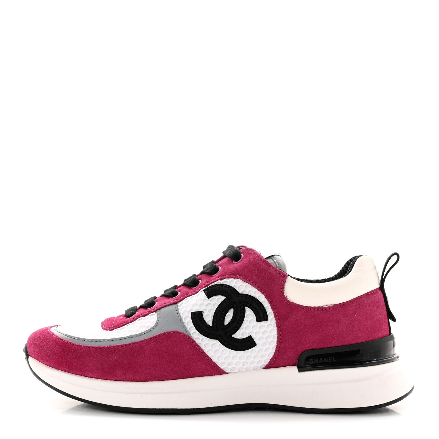 Mesh Suede Calfskin Womens CC Sneakers 37 White Dark Pink Grey