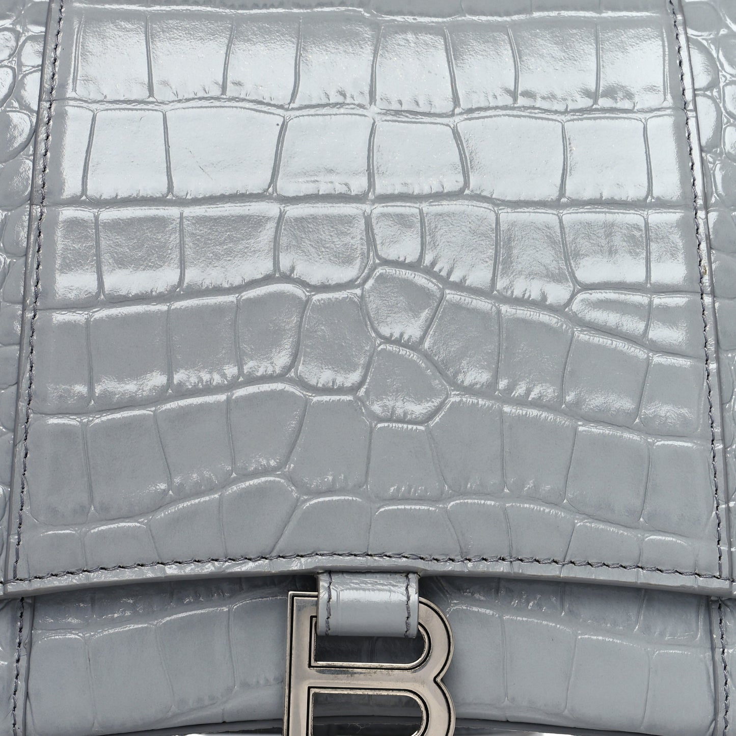 Shiny Calfskin Crocodile Embossed Medium Hourglass Top Handle Bag Balenciaga Grey