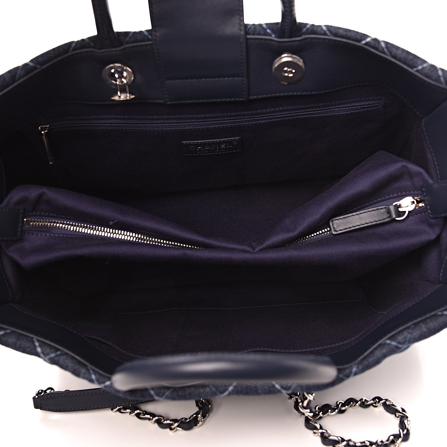 Denim Quilted Large Coco Handle Shopping Tote Blue
