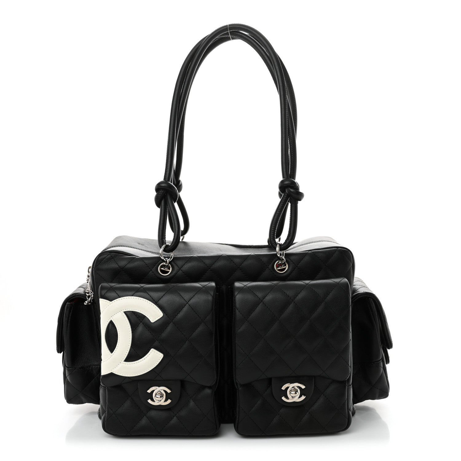 Chanel Calfskin Quilted Large Cambon Multipocket Reporter Black White 1 of 11