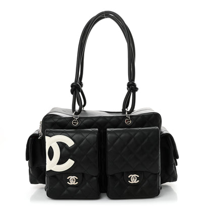 Chanel Calfskin Quilted Large Cambon Multipocket Reporter Black White 1 of 11