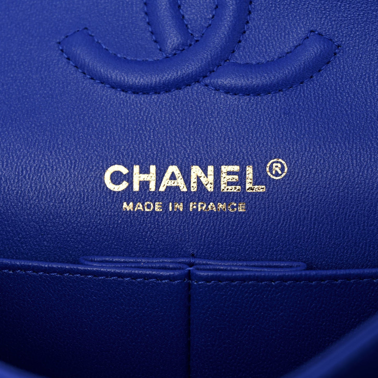 Caviar Chevron Quilted Small Double Flap Blue