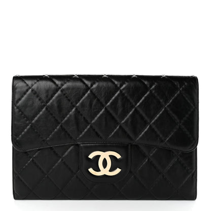 Chanel Shiny Crumpled Calfskin Quilted Large Clutch Black 1 of 13
