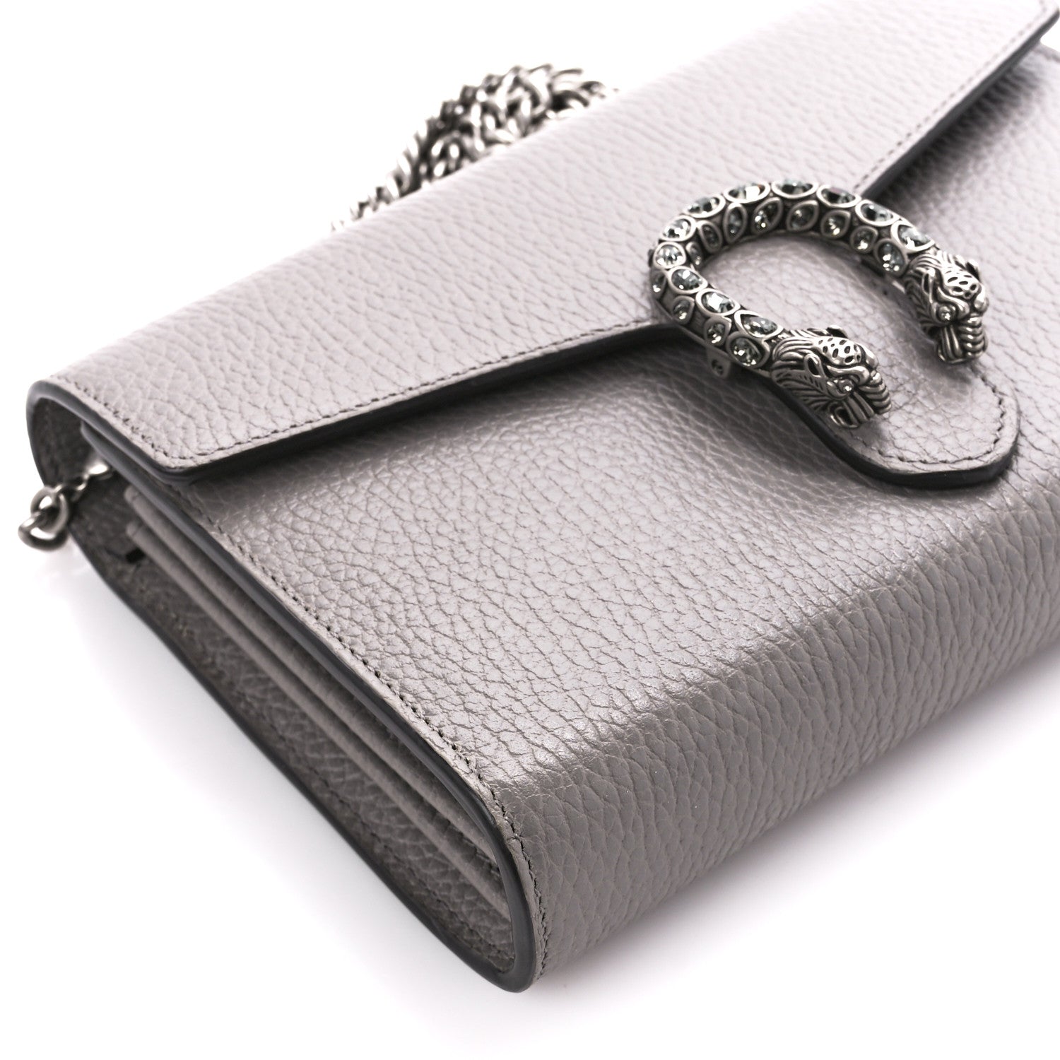 Gucci Dollar Calfskin Crystal Mini Dionysus Chain Wallet Dusty Grey Black Diamond 10 of 11
