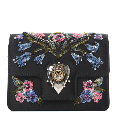 Alexander McQueen Satin Floral Embroidered Mini Insignia Flap Black 1 of 12