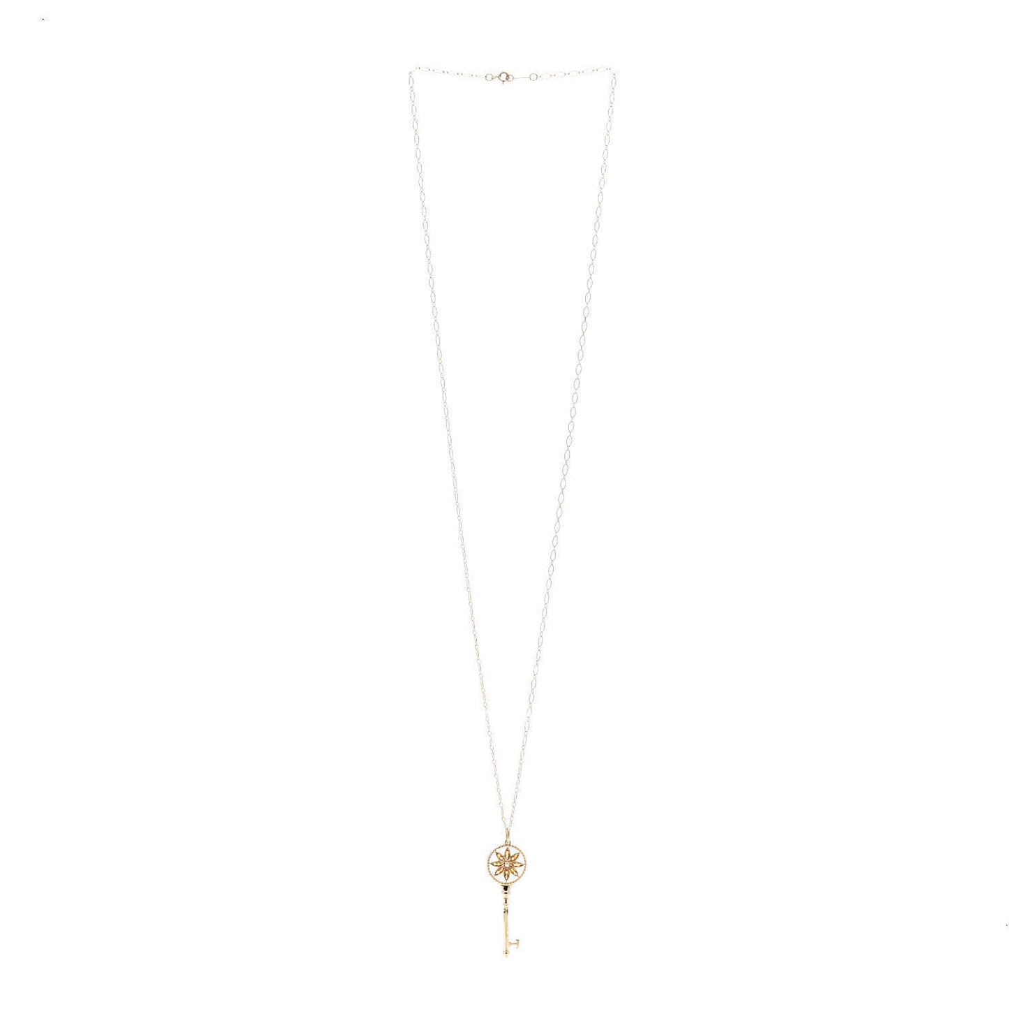 18K Yellow Gold Diamond Citrine Small Daisy Key Pendant Necklace