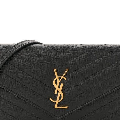 Saint Laurent Grain De Poudre Matelasse Chevron Monogram Envelope Chain Wallet Black 8 of 12