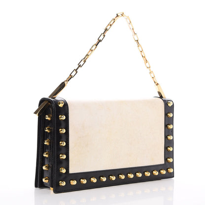 Fendi Parchment Calfskin Studded Shoulder Bag Black 3 of 7