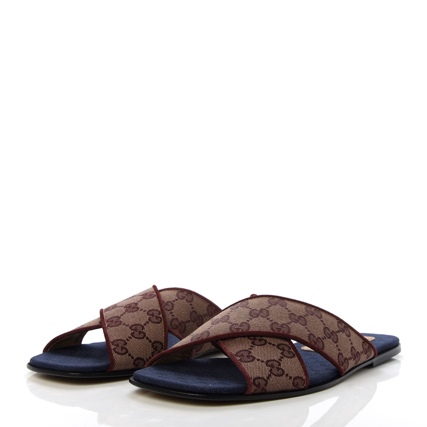 Canvas GG Monogram Mens Criss Cross Slide Sandals 8 Sahara Rubino Chardonnay