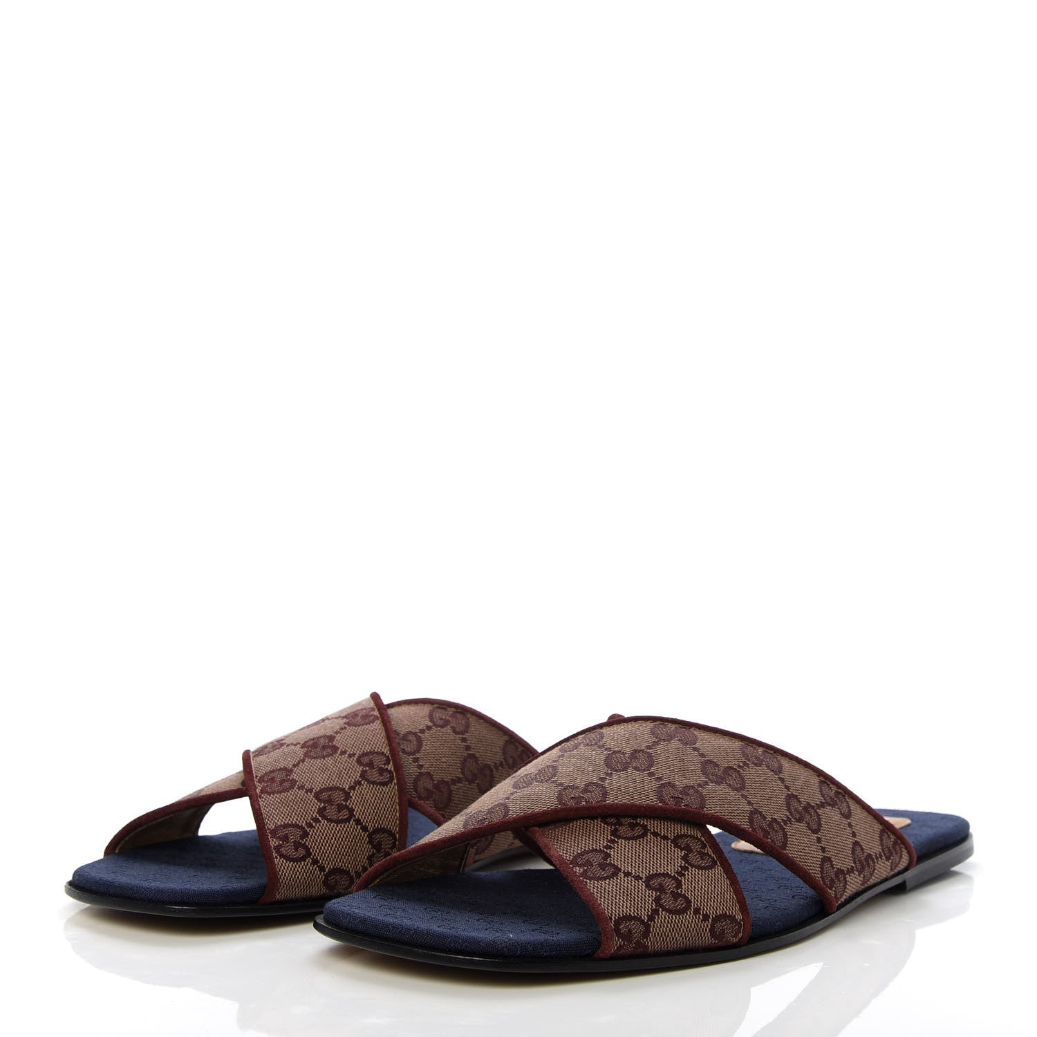 Gucci Canvas GG Monogram Mens Criss Cross Slide Sandals 8 Sahara Rubino Chardonnay 3 of 10