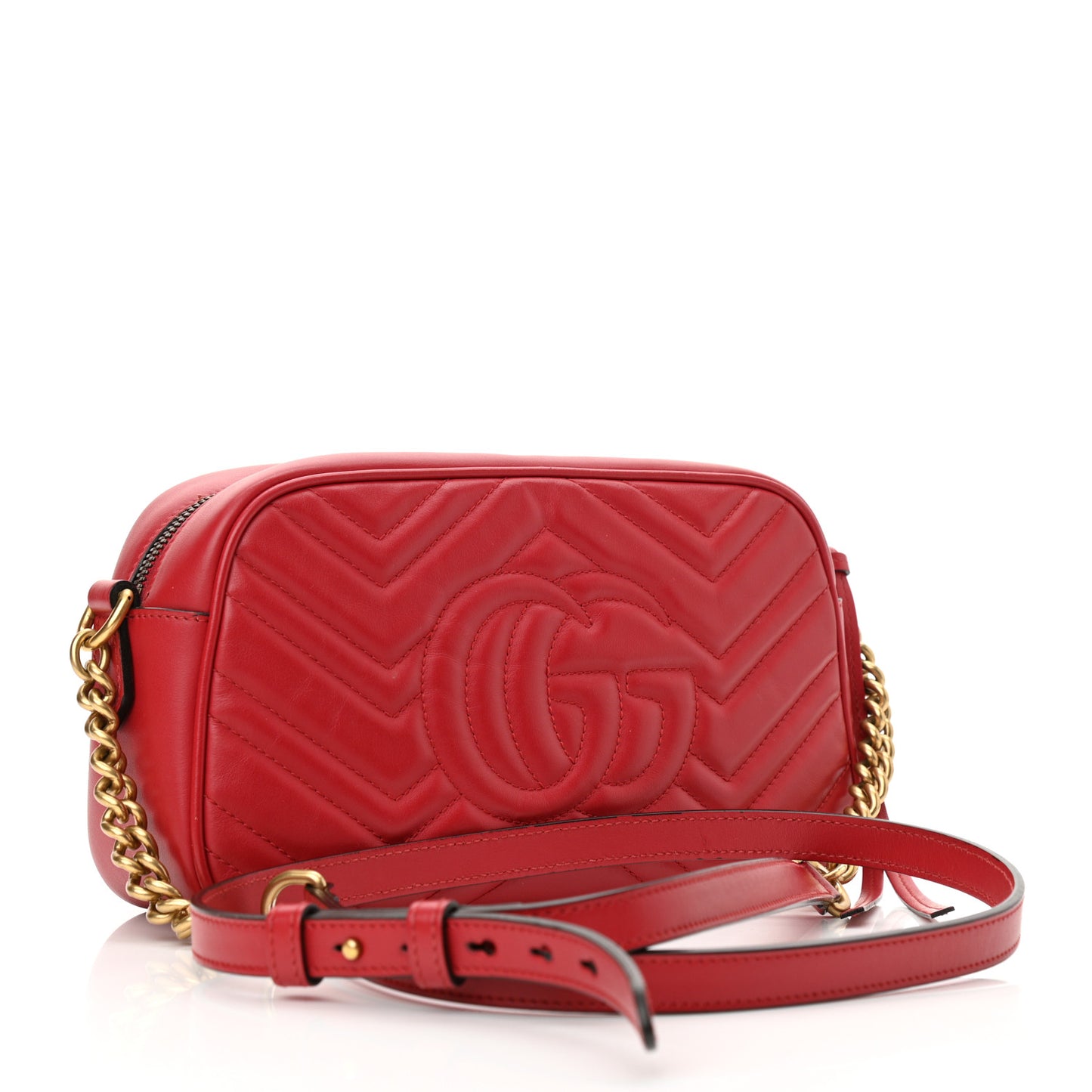Calfskin Matelasse Small GG Marmont Chain Shoulder Bag Hibiscus Red