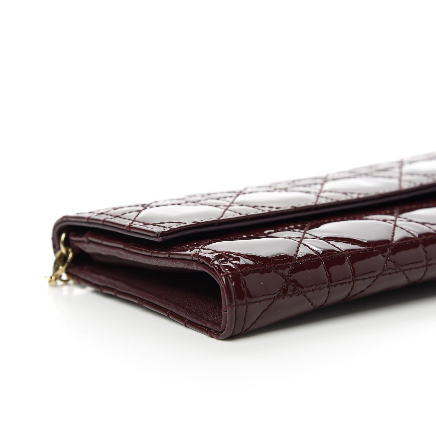 Christian Dior Patent Cannage Lady Dior Rendezvous Wallet On Chain Burgundy 6 of 9