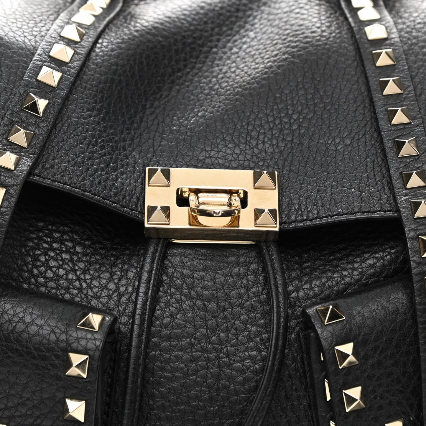 Pebbled Calfskin Rockstud Double Pocket Backpack Black