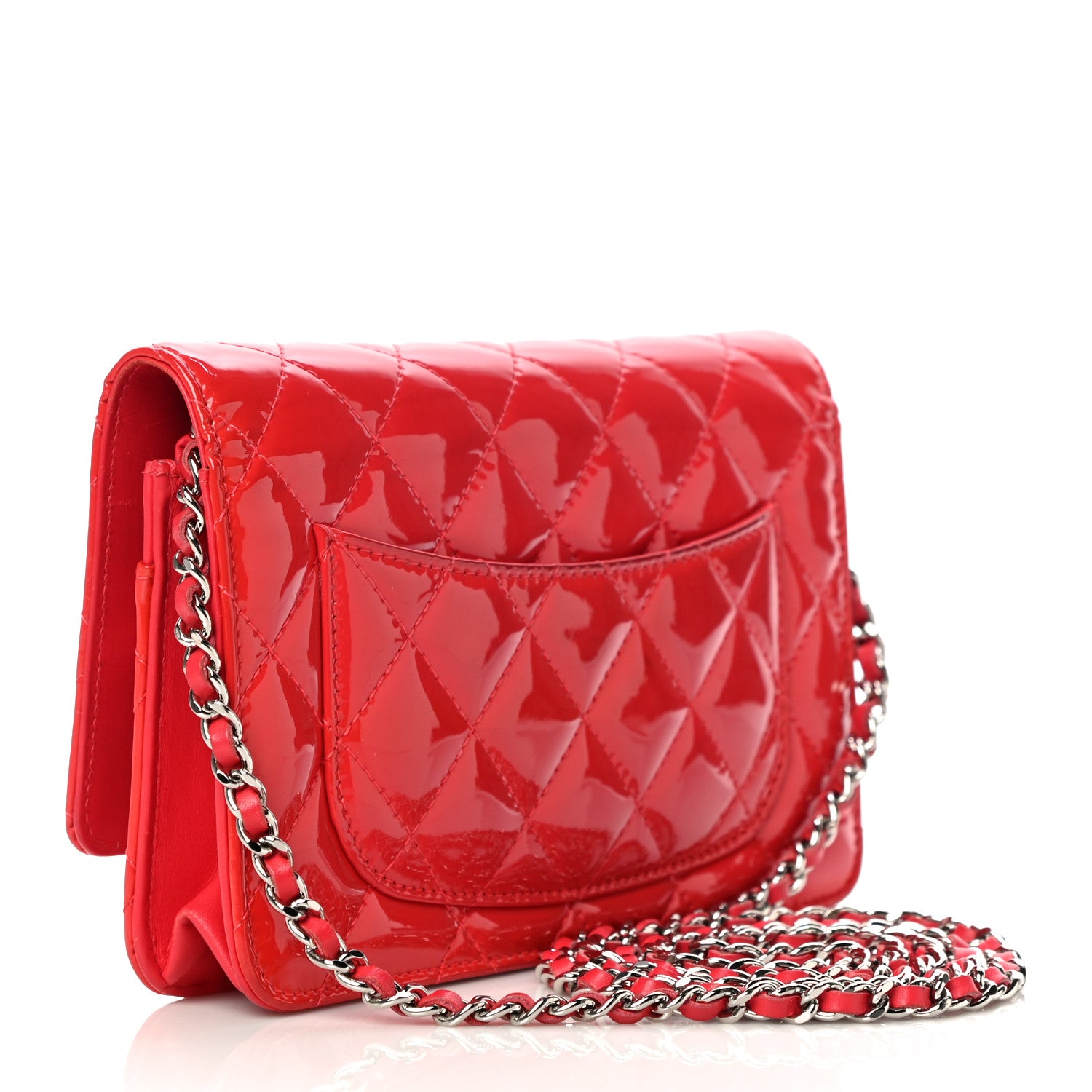 Chanel Patent Quilted Wallet On Chain WOC Red 3 of 17