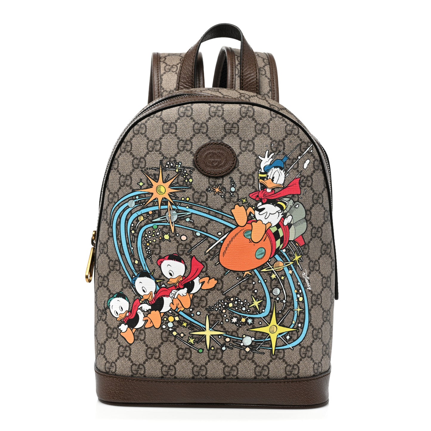X DISNEY GG Supreme Monogram Donald Duck Small Interlocking G Dome Backpack Beige Multicolor New Acero