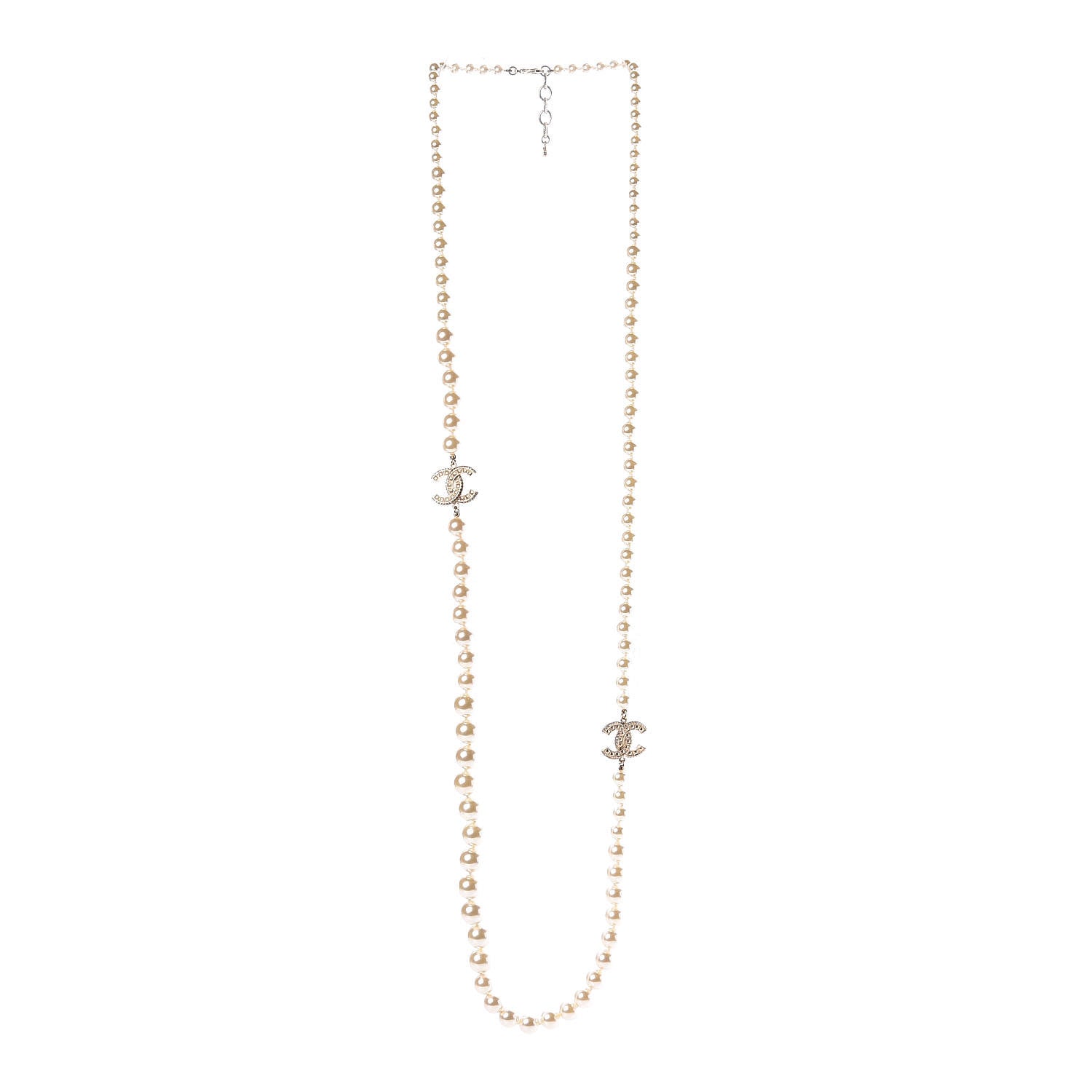 Chanel Pearl Baguette Crystal Long CC Necklace Gold 3 of 5