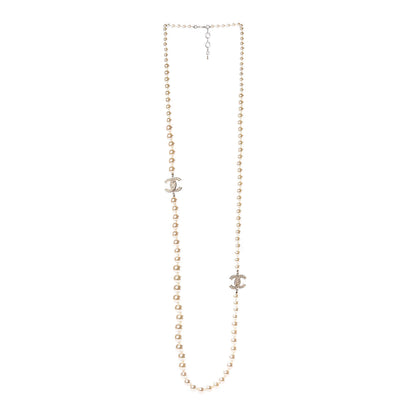 Chanel Pearl Baguette Crystal Long CC Necklace Gold 3 of 5