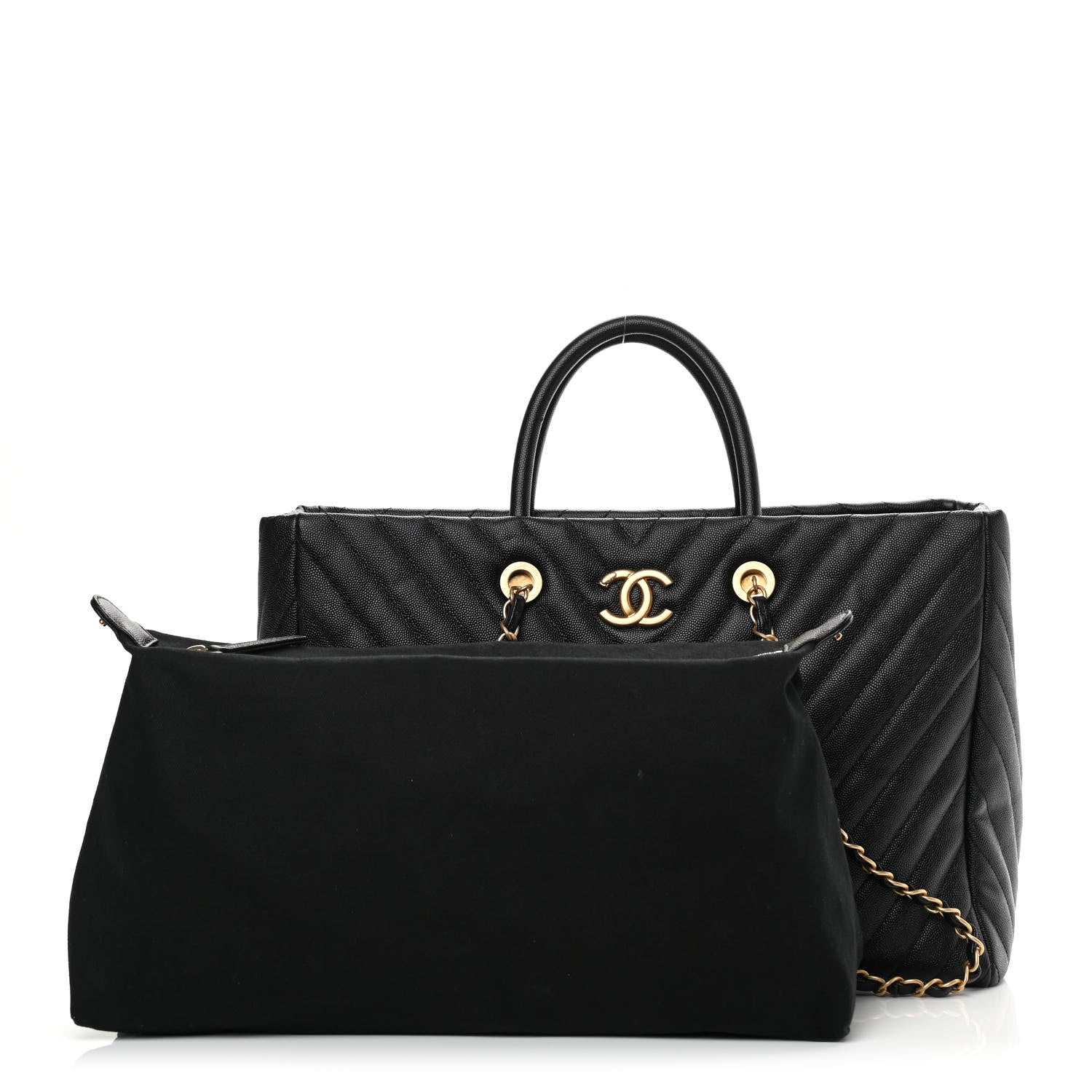 Chanel Caviar Chevron Quilted Coco Handle Shopping Tote Black 1 of 15