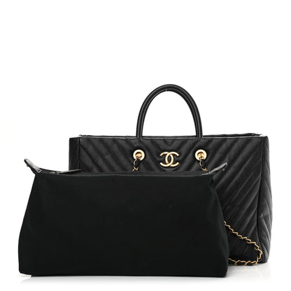 Chanel Caviar Chevron Quilted Coco Handle Shopping Tote Black 1 of 15
