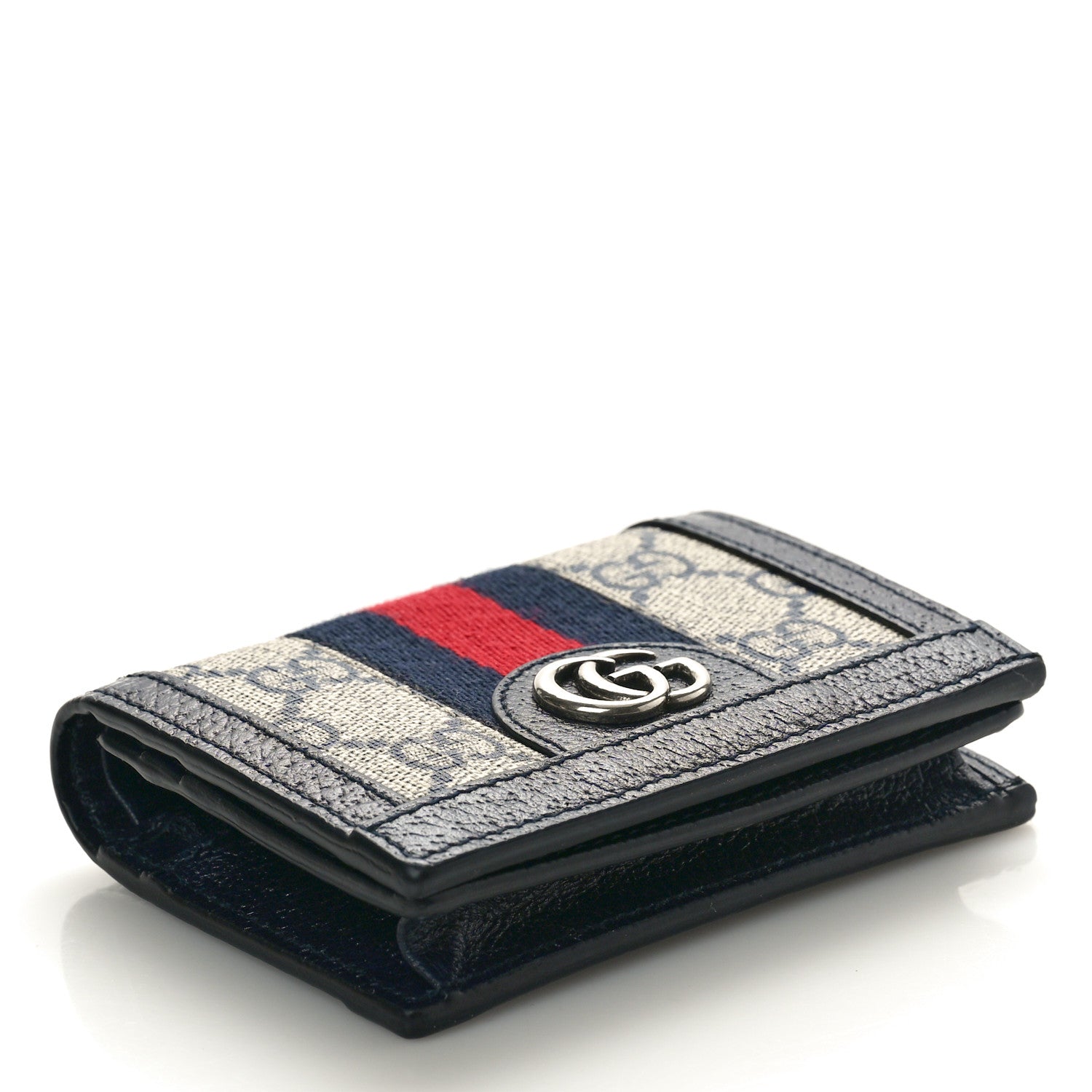 Gucci GG Supreme Monogram Textured Dollar Calfskin Web Ophidia Card Case Beige Blue 4 of 8