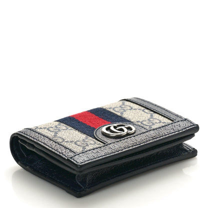Gucci GG Supreme Monogram Textured Dollar Calfskin Web Ophidia Card Case Beige Blue 4 of 8
